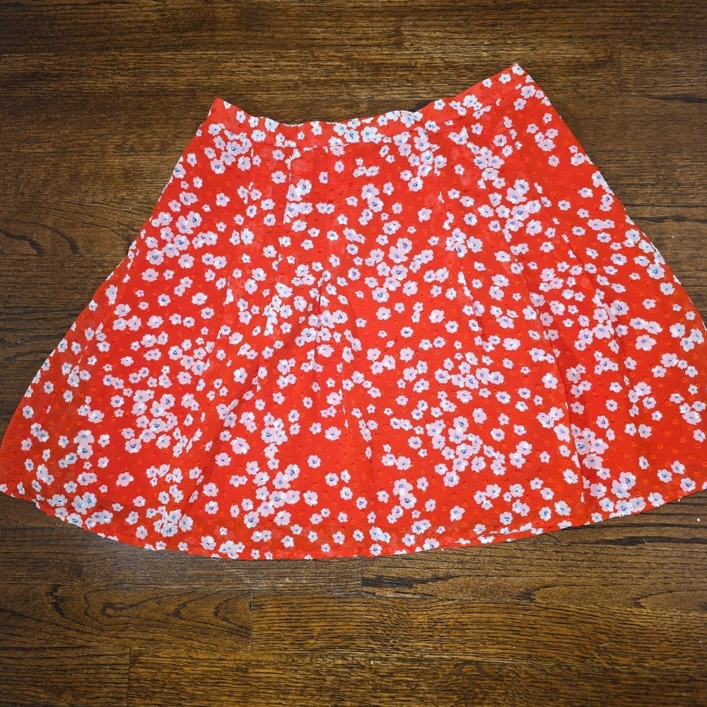 Banana Republic Floral Mini Skirt Womens 4 Red Clip Dot A-Line‎ Lining